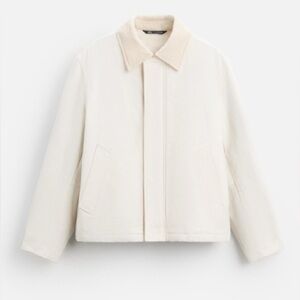 Zara Men’s mixed collar Ecru jacket corduroy trim NWT L